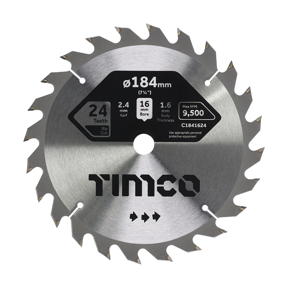Circular Saw Blade - General Purpose - Coarse/Medium - 184 x 16 x 24T - Clamshell of 1