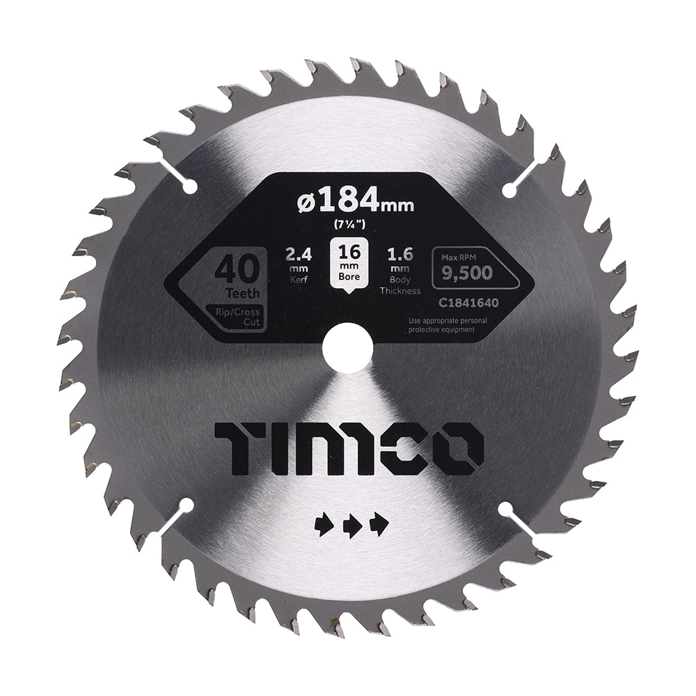 Circular Saw Blade - Trimming/Crosscut - Medium/Fine - 184 x 16 x 40T - Clamshell of 1