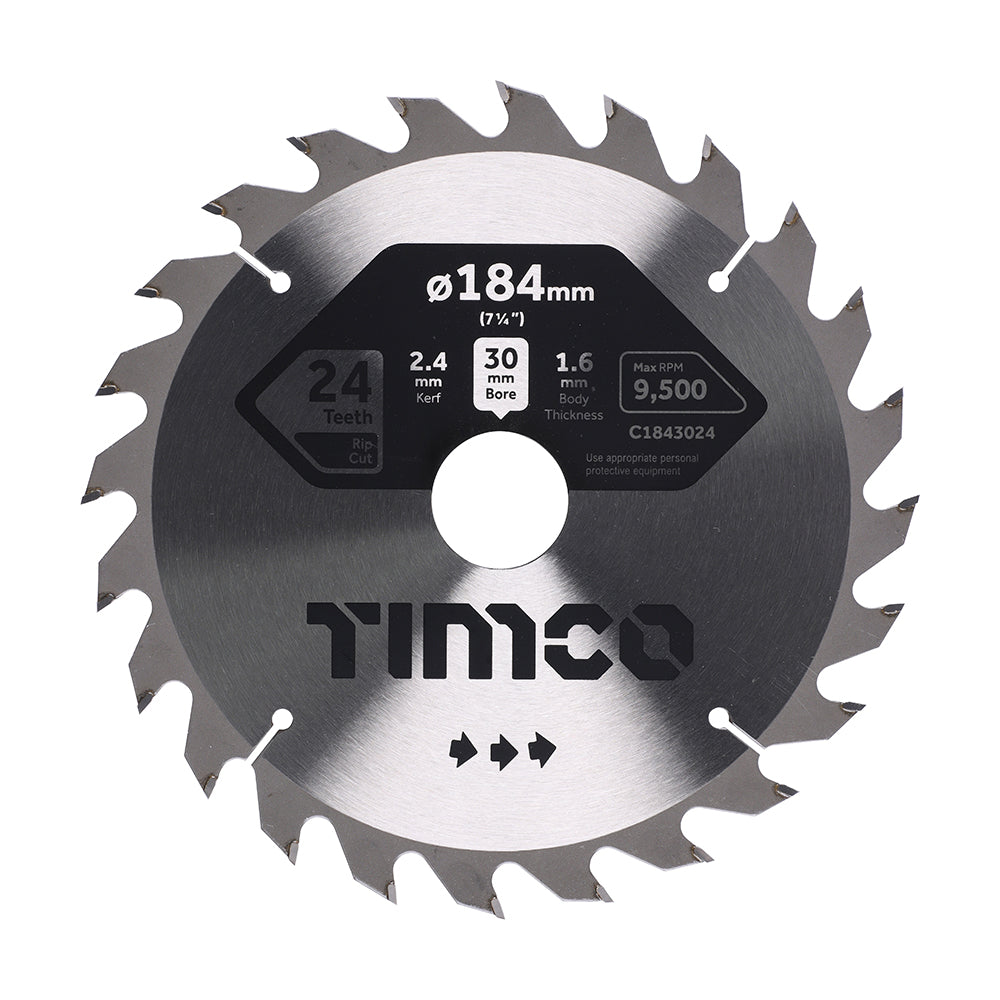 Circular Saw Blade - General Purpose - Coarse/Medium - 184 x 30 x 24T - Clamshell of 1
