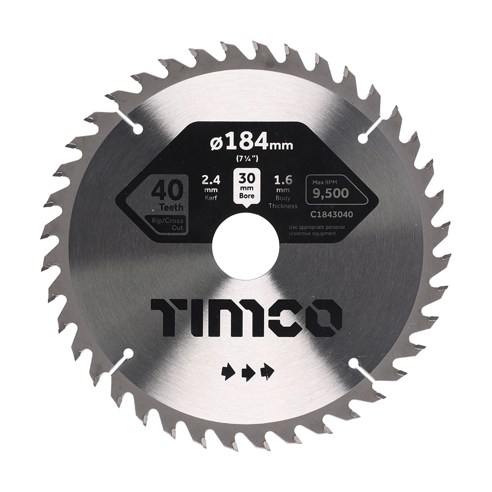 Circular Saw Blade - Trimming/Crosscut - Medium/Fine - 184 x 30 x 40T - Clamshell of 1