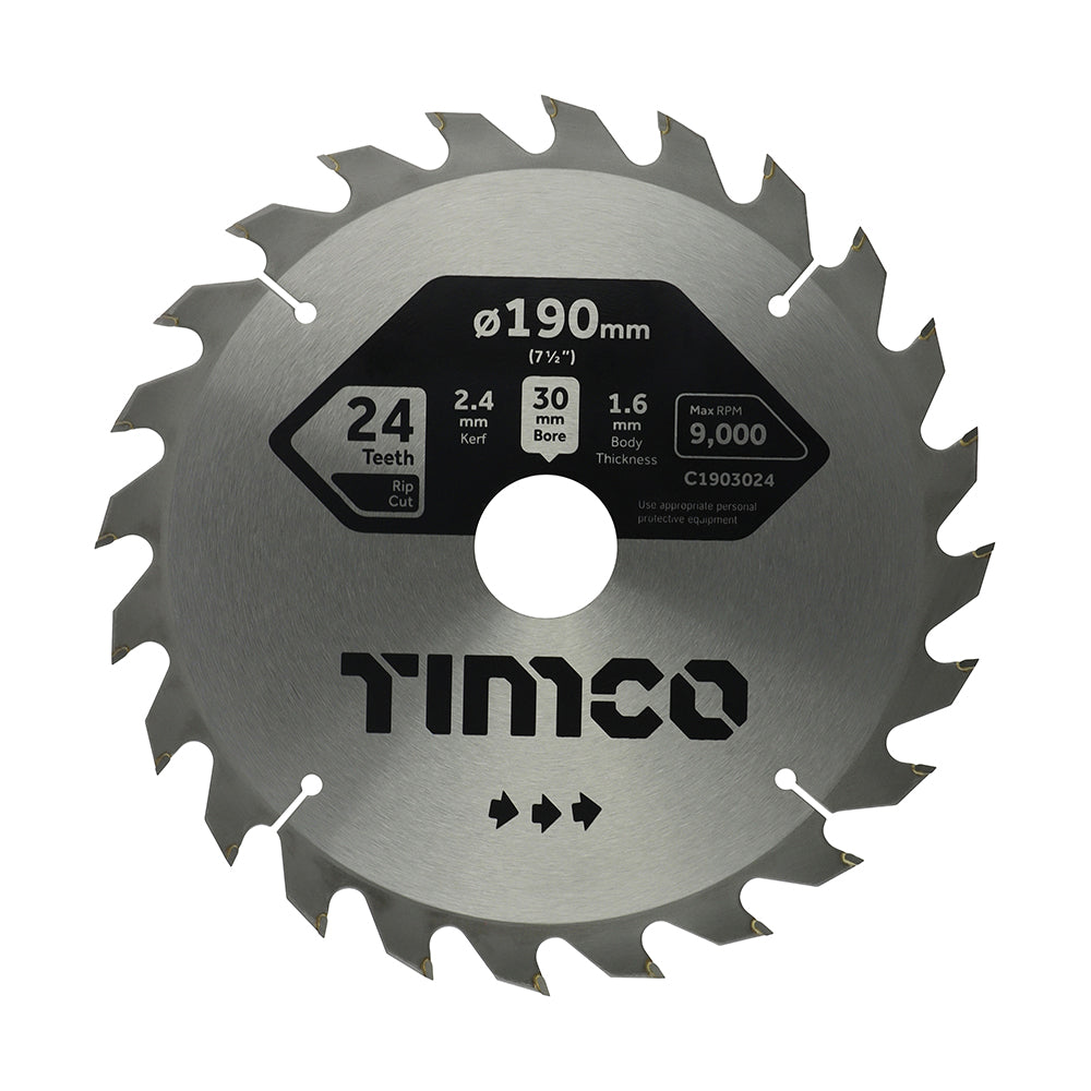 Circular Saw Blade - General Purpose - Coarse/Medium - 190 x 30 x 24T - Clamshell of 1