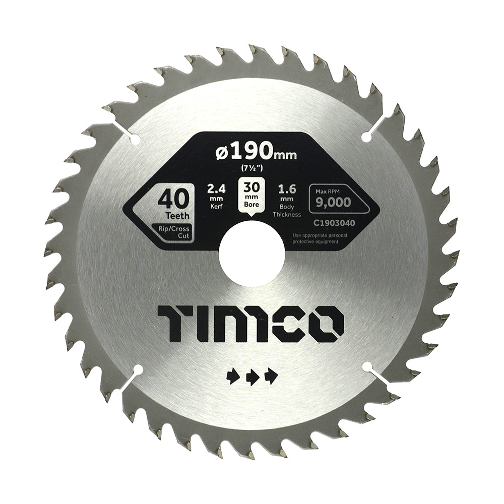 Circular Saw Blade - General Purpose - Coarse/Medium - 190 x 30 x 40T - Clamshell of 1