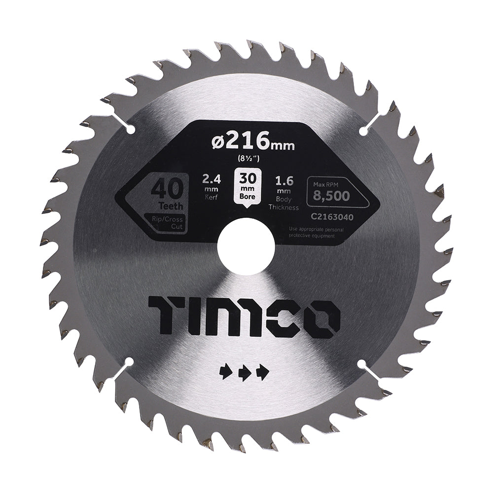 Circular Saw Blade - Trimming/Crosscut - Medium/Fine - 216 x 30 x 40T - Clamshell of 1