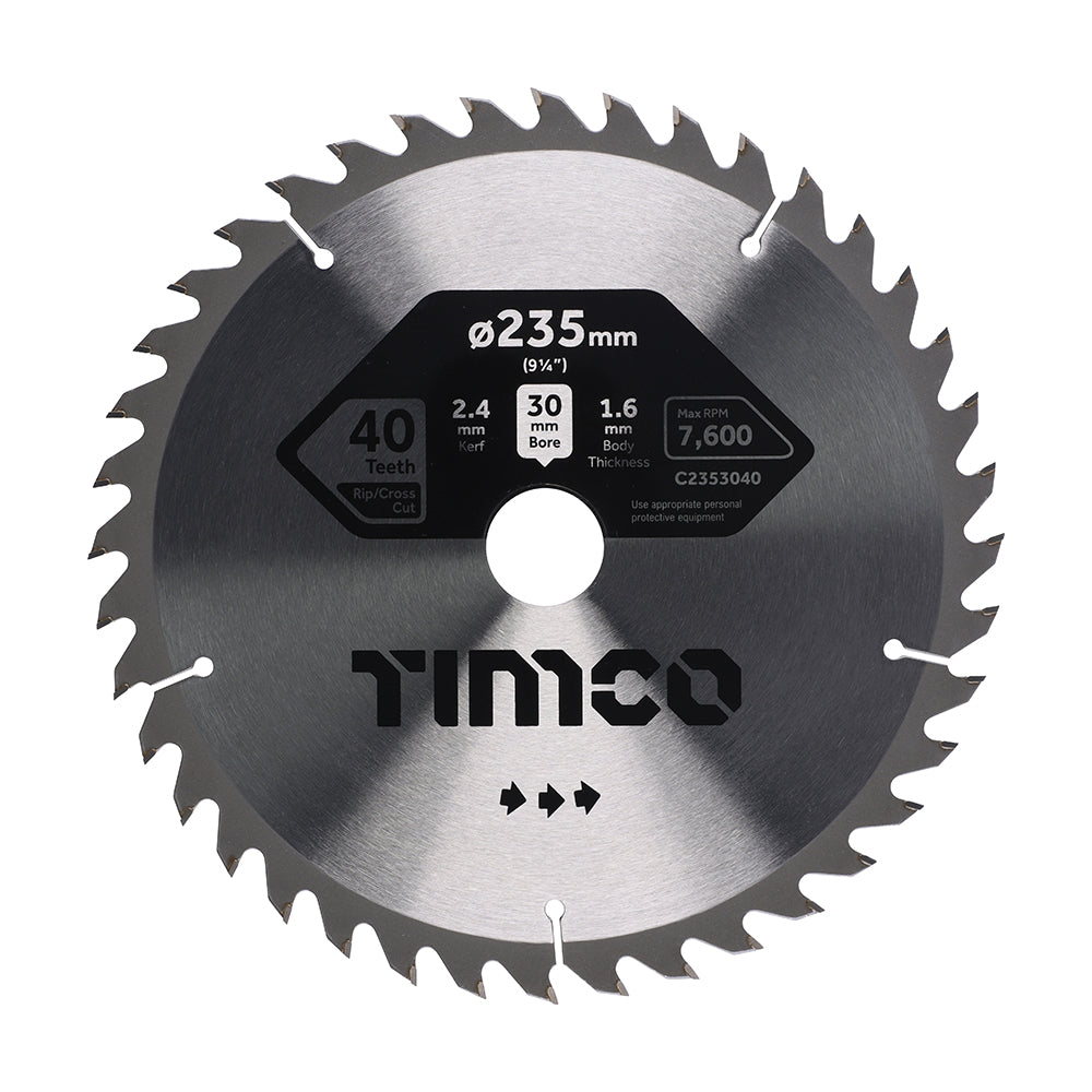 Circular Saw Blade - General Purpose - Coarse/Medium - 235 x 30 x 40T - Clamshell of 1