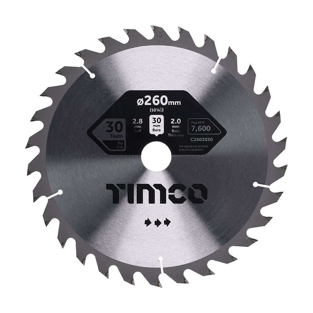 Circular Saw Blade - General Purpose - Coarse/Medium - 260 x 30 x 30T - Clamshell of 1