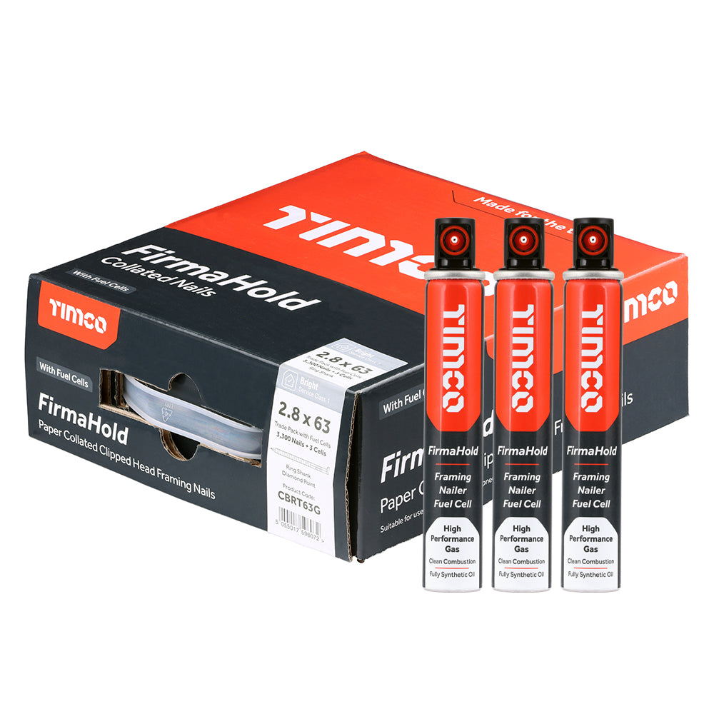 FirmaHold Collated Clipped Head Nails & Fuel Cells - Trade Pack - Ring Shank - Bright - 2.8 x 63/3CFC - Box of 3300
