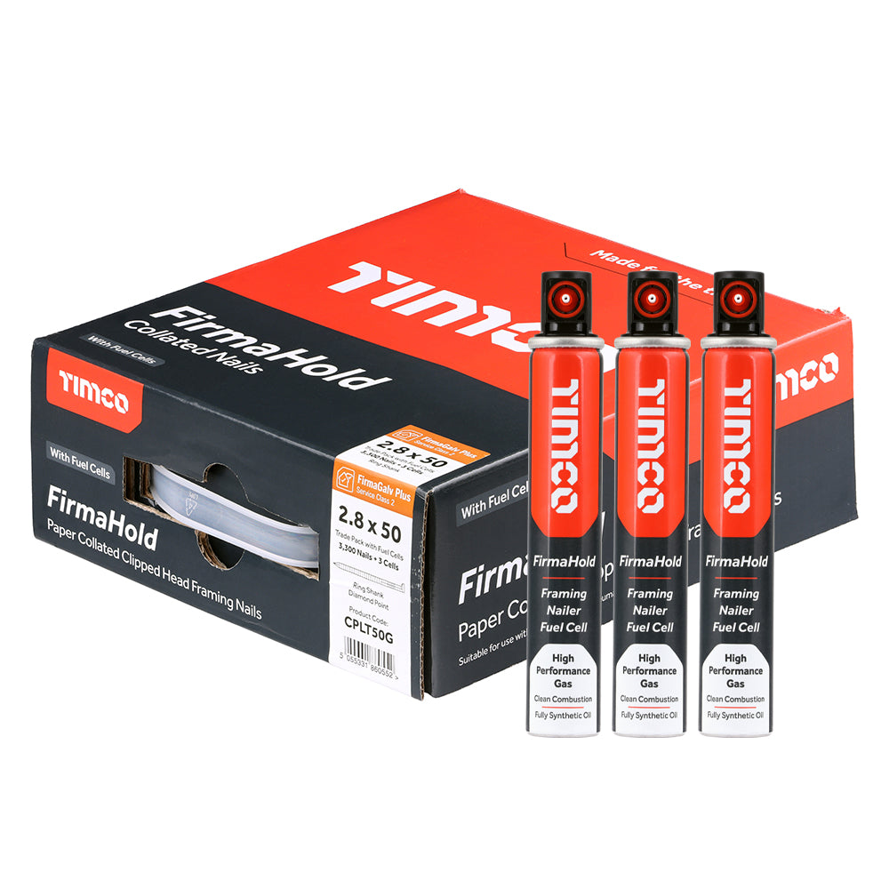 FirmaHold Collated Clipped Head Nails & Fuel Cells - Trade Pack - Ring Shank - FirmaGalv - 2.8 x 50/3CFC - Box of 3300