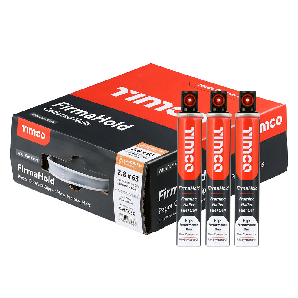 FirmaHold Collated Clipped Head Nails & Fuel Cells - Trade Pack - Ring Shank - FirmaGalv - 2.8 x 63/3CFC - Box of 3300
