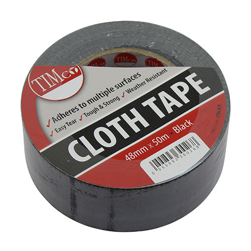 Cloth Tape - Black - 50m x 48mm - Roll of 1