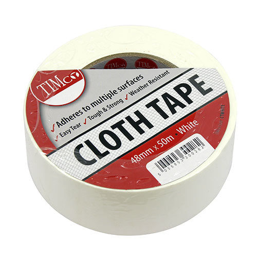 Cloth Tape - White - 50m x 48mm - Roll of 1