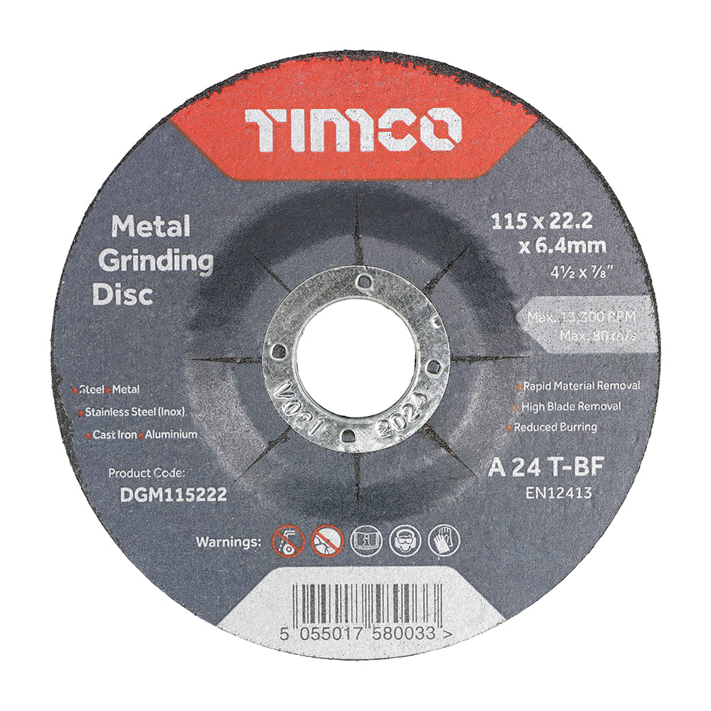 Bonded Abrasive Disc - For Grinding - 115 x 22.2 x 6.4 - Box of 25