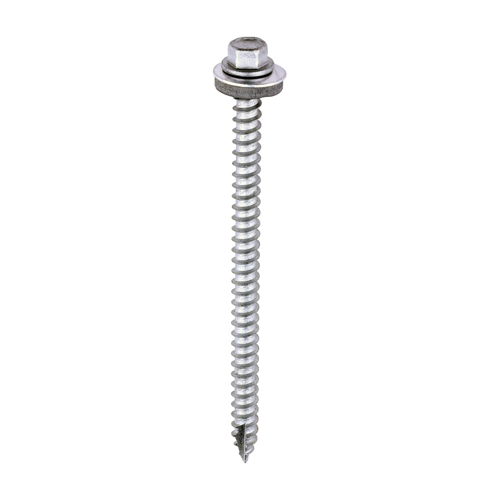 Metal Construction Thin Sheet Metal to Timber Screws - Hex - EPDM Washer - Slash Point - Exterior - Silver Organic - 6.3 x 100 - Box of 100