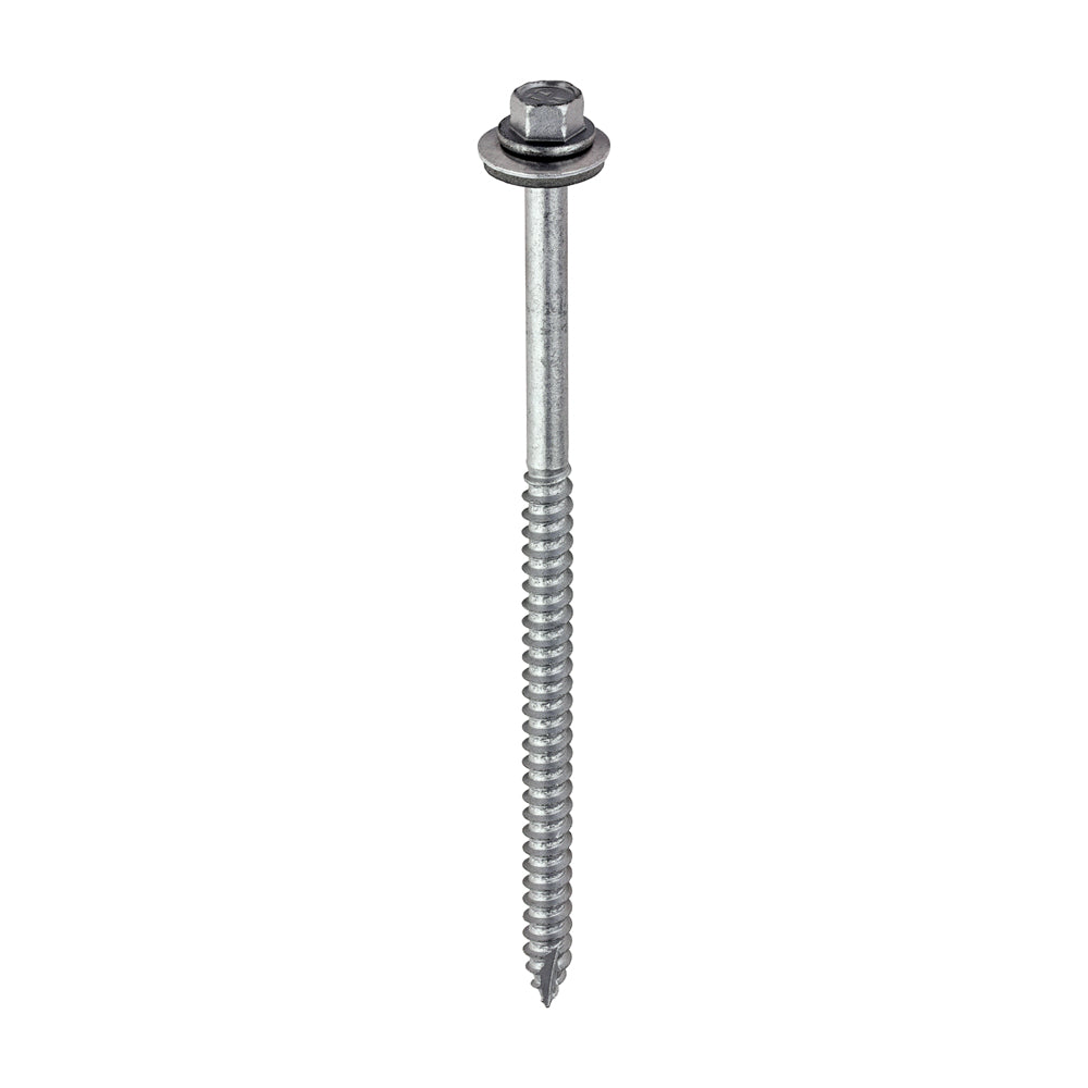 Metal Construction Thin Sheet Metal to Timber Screws - Hex - EPDM Washer - Slash Point - Exterior - Silver Organic - 6.3 x 125 - Box of 100