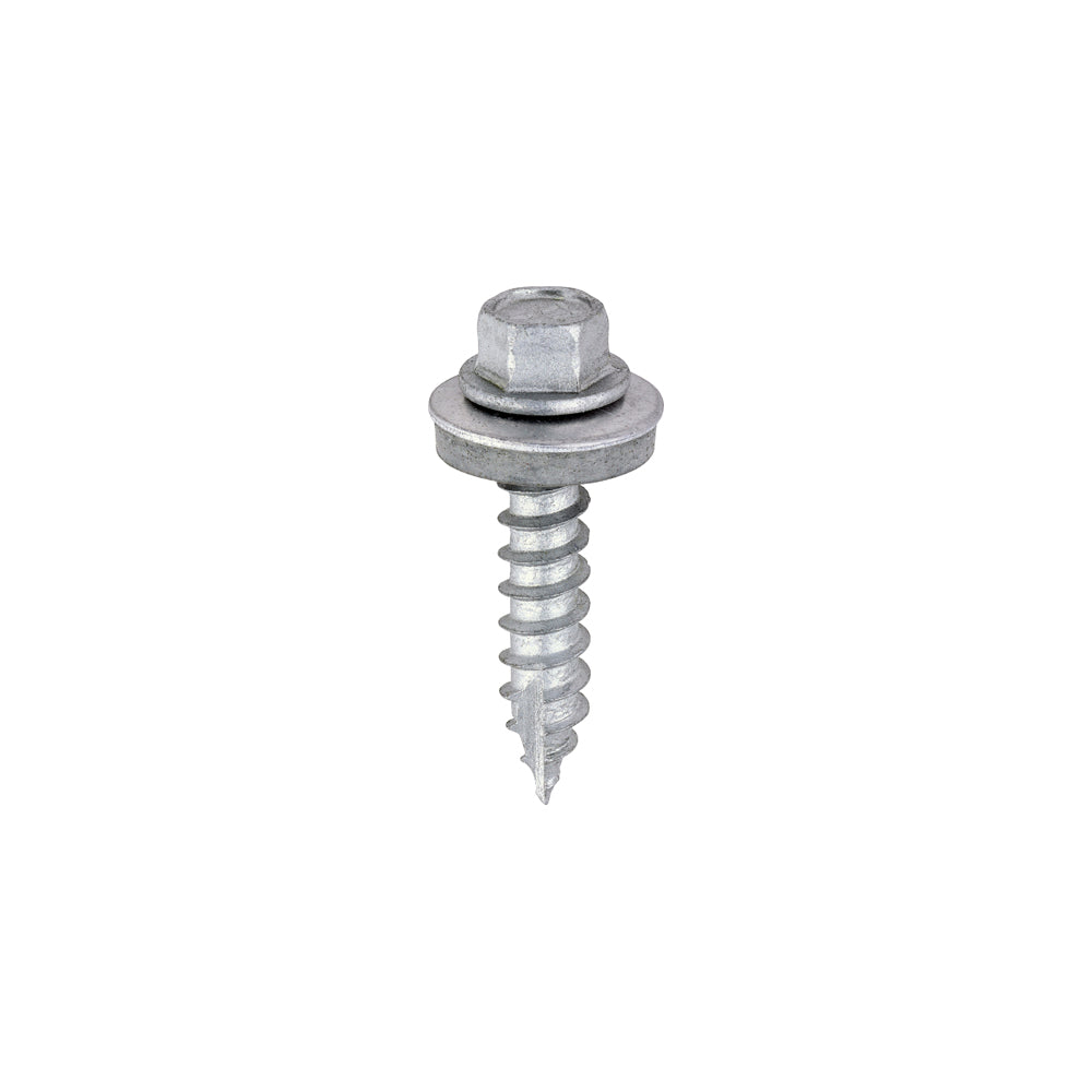 Metal Construction Thin Sheet Metal to Timber Screws - Hex - EPDM Washer - Slash Point - Exterior - Silver Organic - 6.3 x 32 - Box of 100