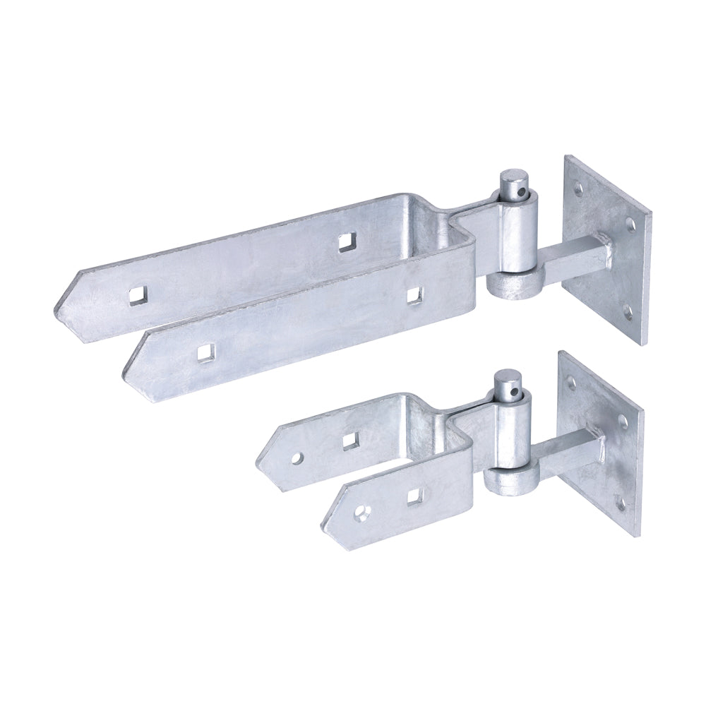 Double Strap Hinge Set with Hook on Plate - Hot Dipped Galvanised - 300mm - Plain Bag of 1