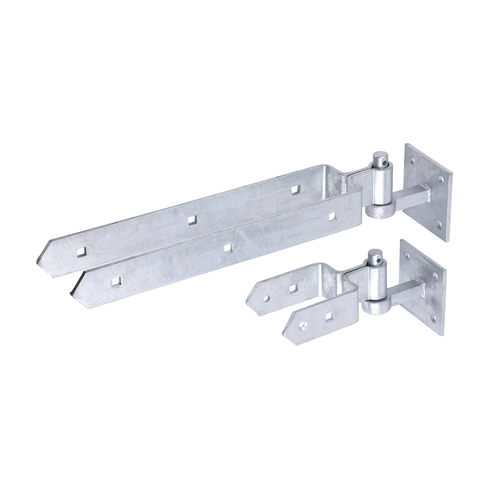 Double Strap Hinge Set with Hook on Plate - Hot Dipped Galvanised - 450mm - Plain Bag of 1