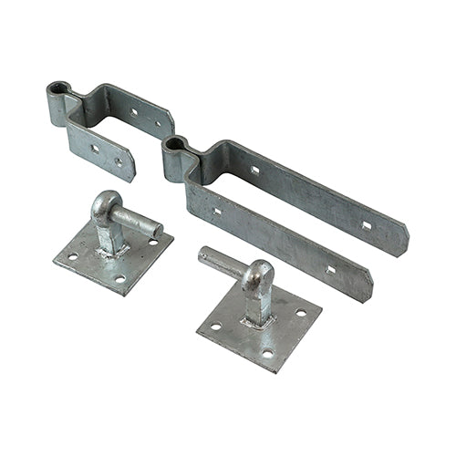 Double Strap Hinge Set with Hook on Plate - Hot Dipped Galvanised - 600mm - Plain Bag of 1