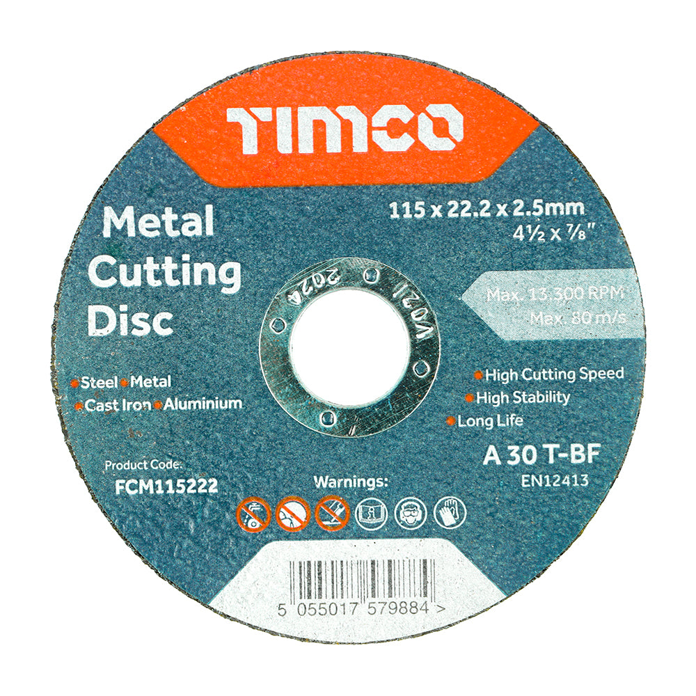 Bonded Abrasive Disc - For Cutting - 115 x 22.2 x 2.5 - Box of 50