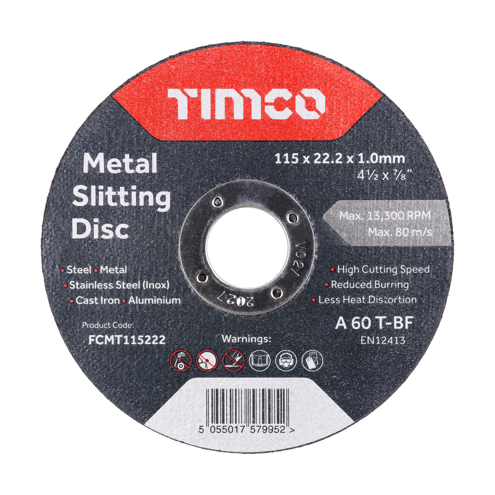 Bonded Abrasive Disc - For Cutting - 115 x 22.2 x 1.0 - Box of 25