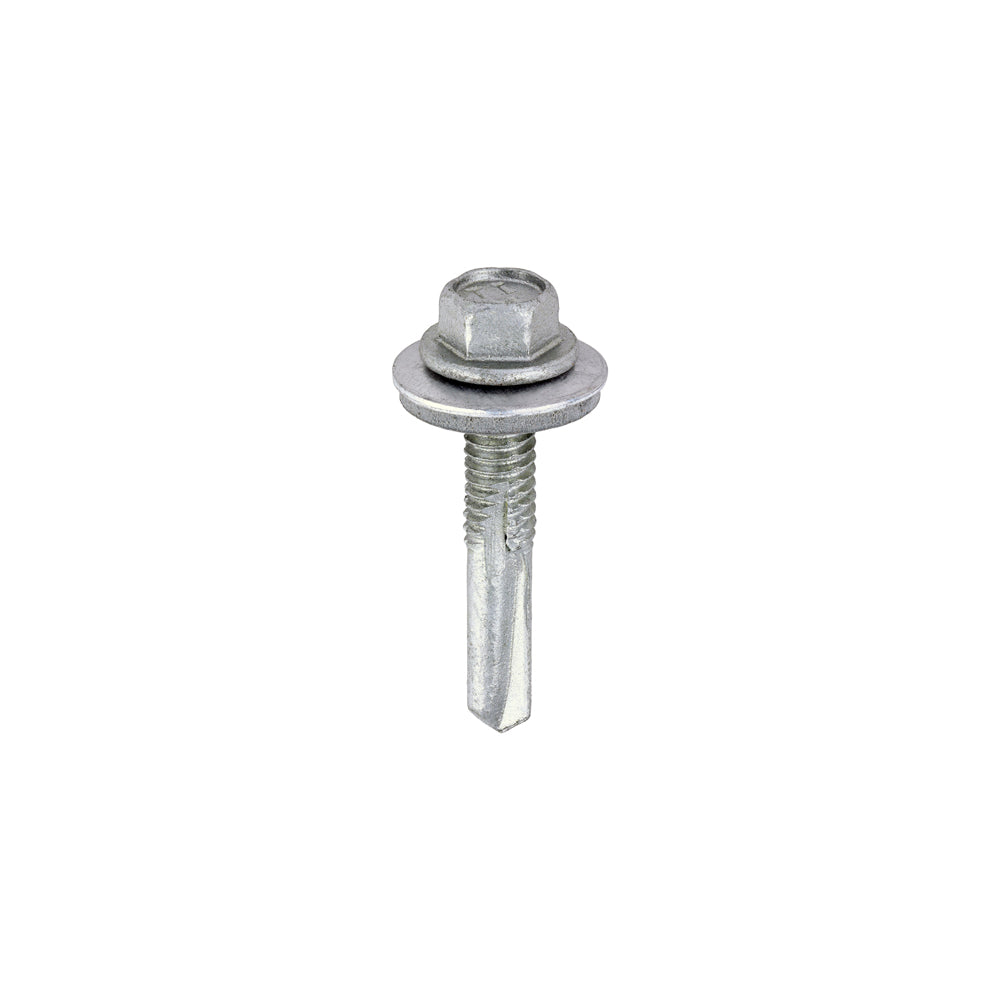 Metal Construction Heavy Section Screws - Hex - EPDM Washer - Self-Drilling - Exterior - Silver Organic - 5.5 x 32 - Box of 100