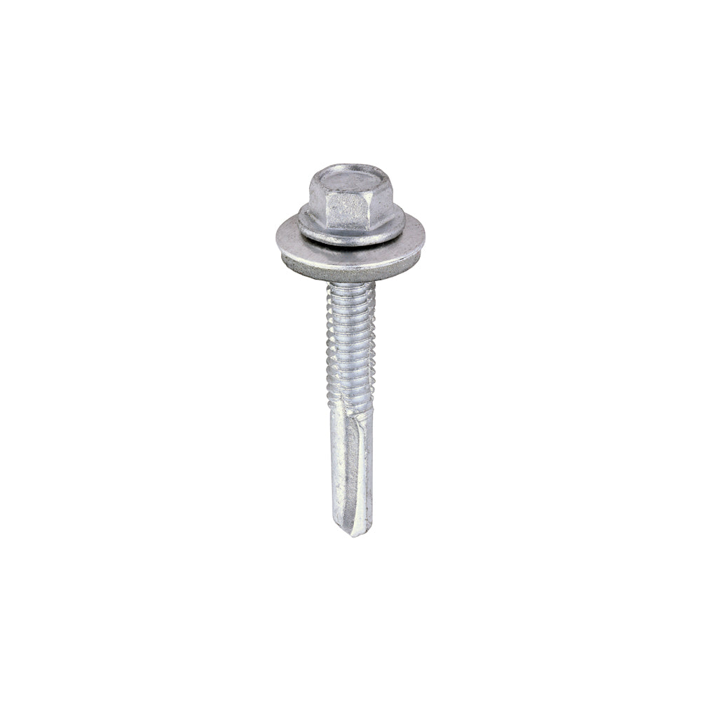 Metal Construction Heavy Section Screws - Hex - EPDM Washer - Self-Drilling - Exterior - Silver Organic - 5.5 x 38 - Box of 100