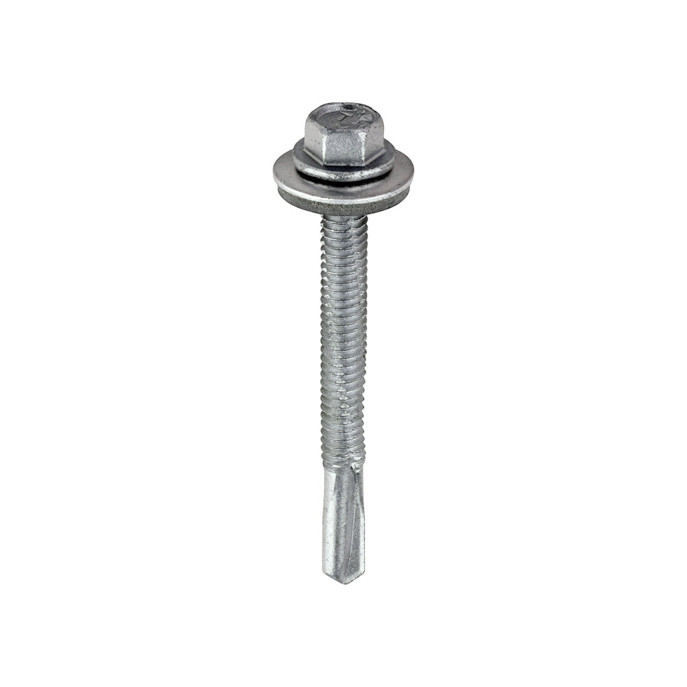 Metal Construction Heavy Section Screws - Hex - EPDM Washer - Self-Drilling - Exterior - Silver Organic - 5.5 x 55 - Box of 100
