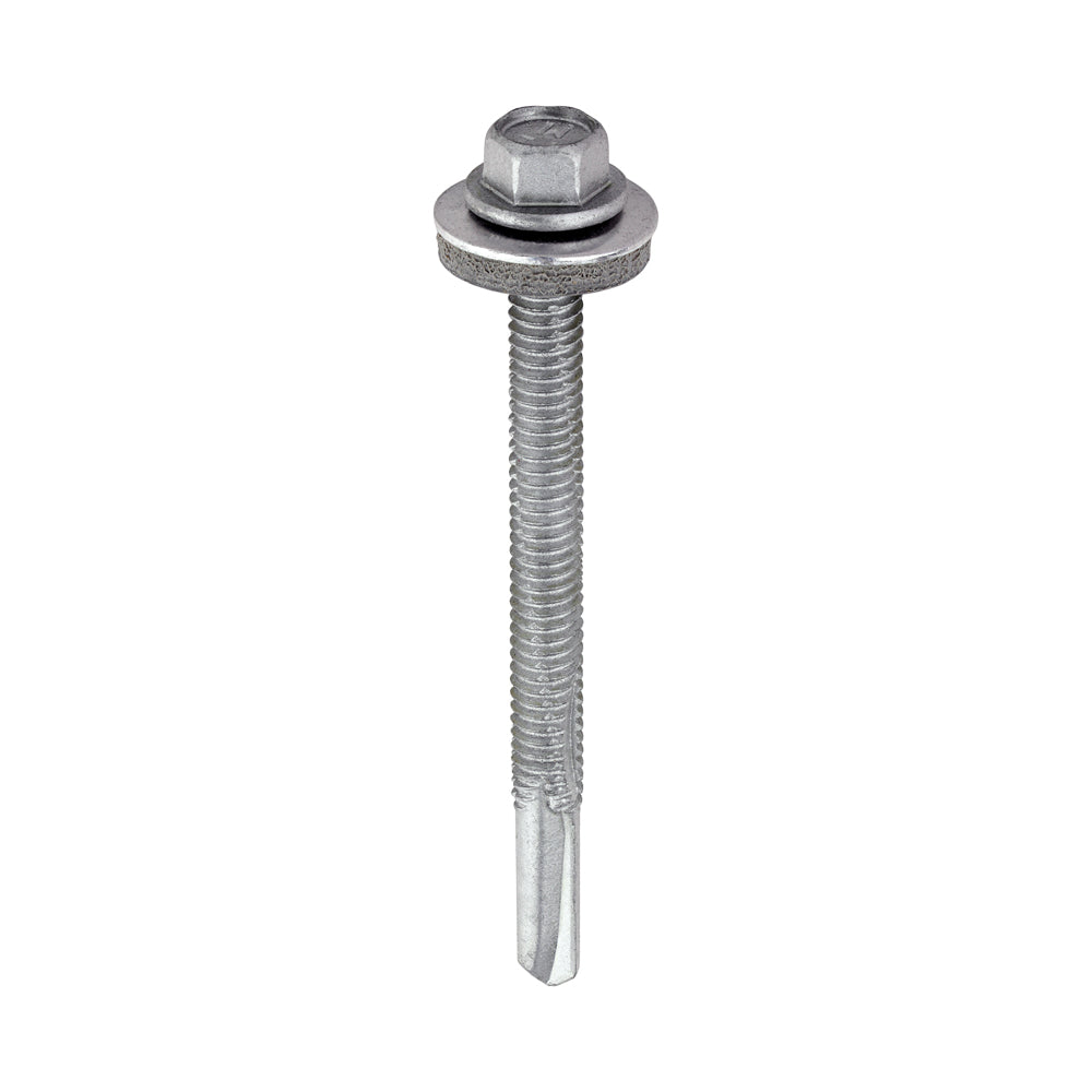 Metal Construction Heavy Section Screws - Hex - EPDM Washer - Self-Drilling - Exterior - Silver Organic - 5.5 x 65 - Box of 100