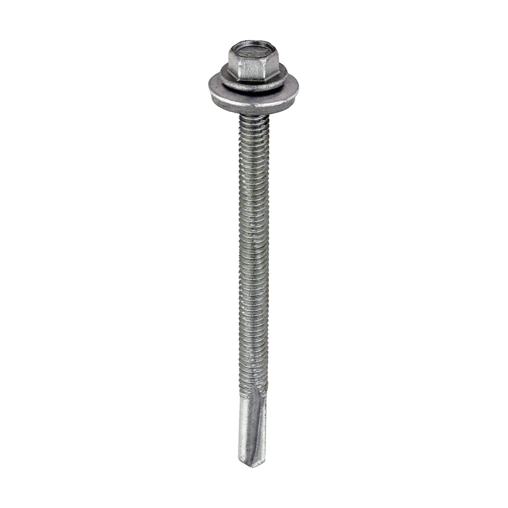 Metal Construction Heavy Section Screws - Hex - EPDM Washer - Self-Drilling - Exterior - Silver Organic - 5.5 x 80 - Box of 100