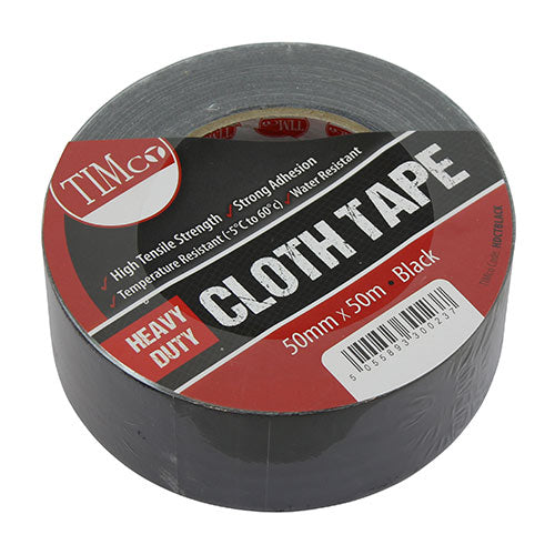 Heavy Duty Cloth Tape - Black - 50m x 50mm - Roll of 1