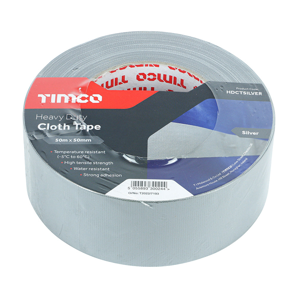 Heavy Duty Cloth Tape - Silver - 50m x 50mm - Roll of 1