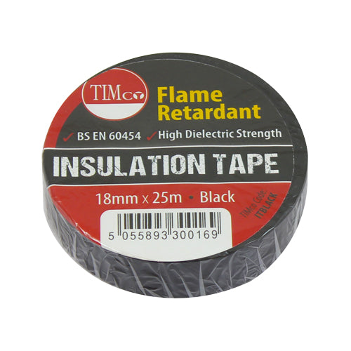 PVC Insulation Tape - Black - 25m x 18mm - Roll Pack of 10