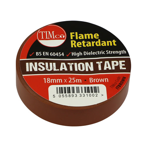 PVC Insulation Tape - Brown - 25m x 18mm - Roll Pack of 10
