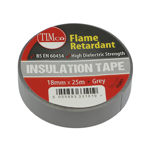 PVC Insulation Tape - Grey - 25m x 18mm - Roll Pack of 10