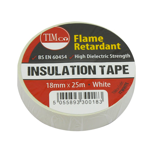 PVC Insulation Tape - White - 25m x 18mm - Roll Pack of 10