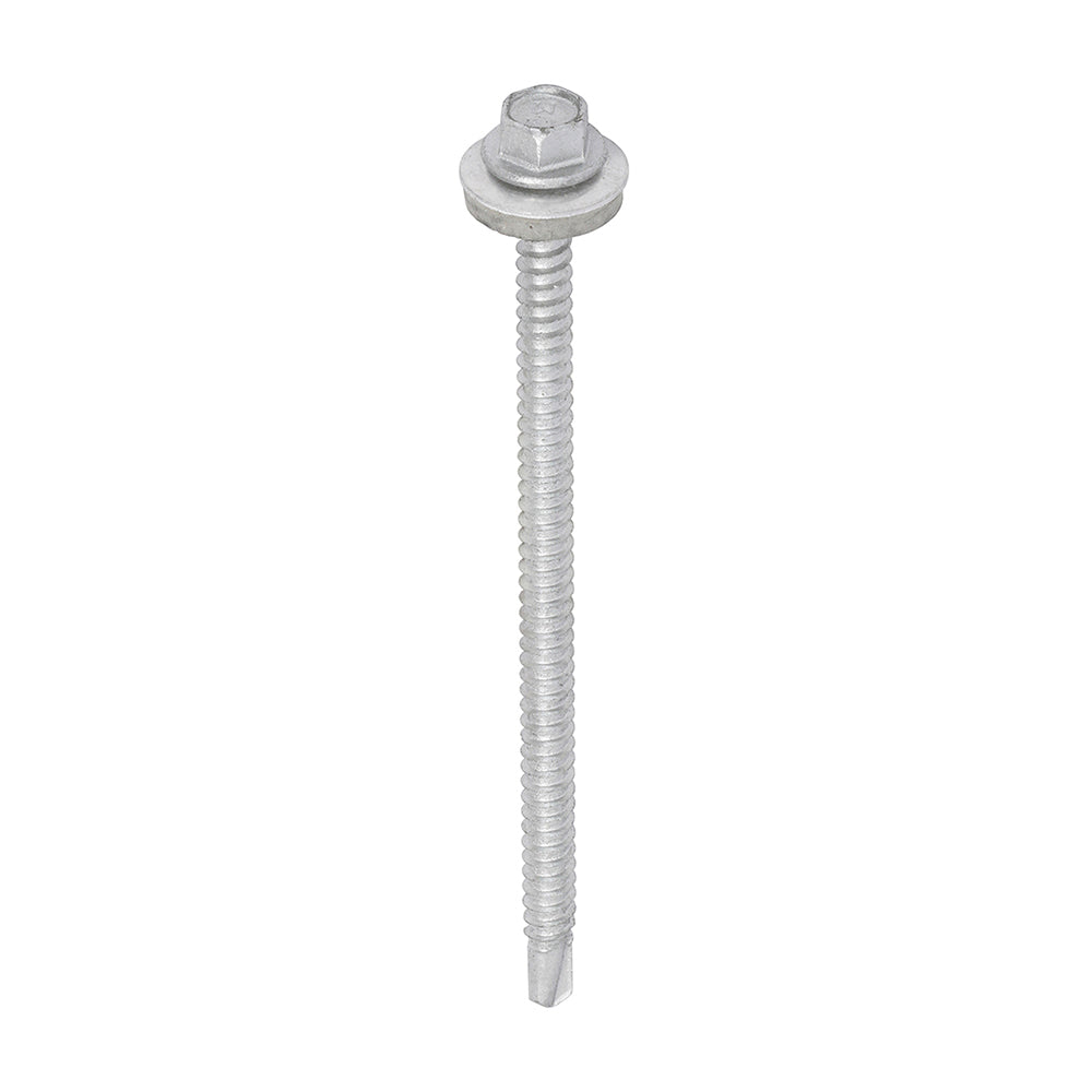 Metal Construction Light Section Screws - Hex - EPDM Washer - Self-Drilling - Exterior - Silver Organic - 5.5 x 100 - Box of 100