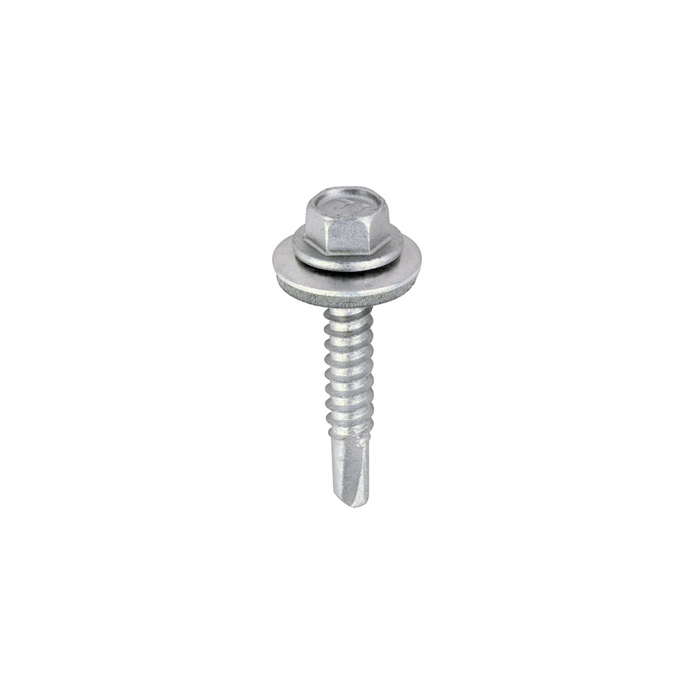 Metal Construction Light Section Screws - Hex - EPDM Washer - Self-Drilling - Exterior - Silver Organic - 5.5 x 32 - Box of 100