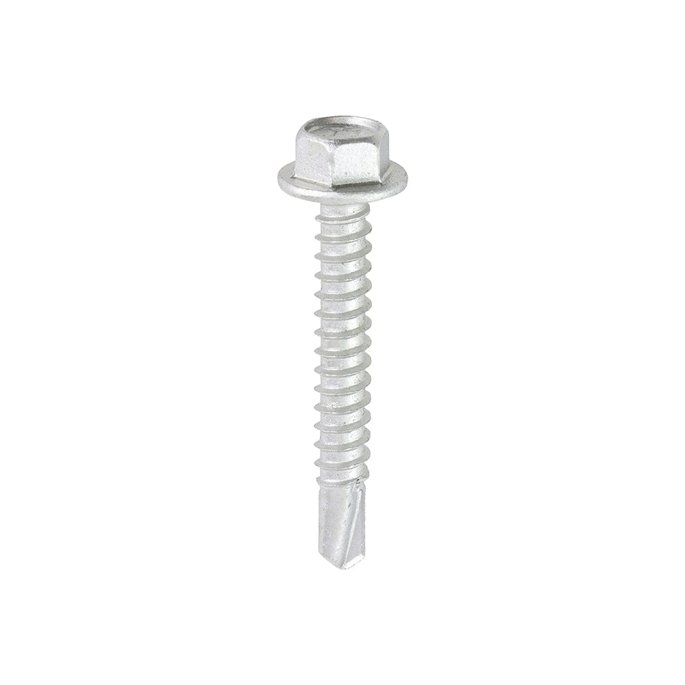 Metal Construction Light Section Screws - Hex - Self-Drilling - Exterior - Silver Organic - 5.5 x 38 - Box of 100