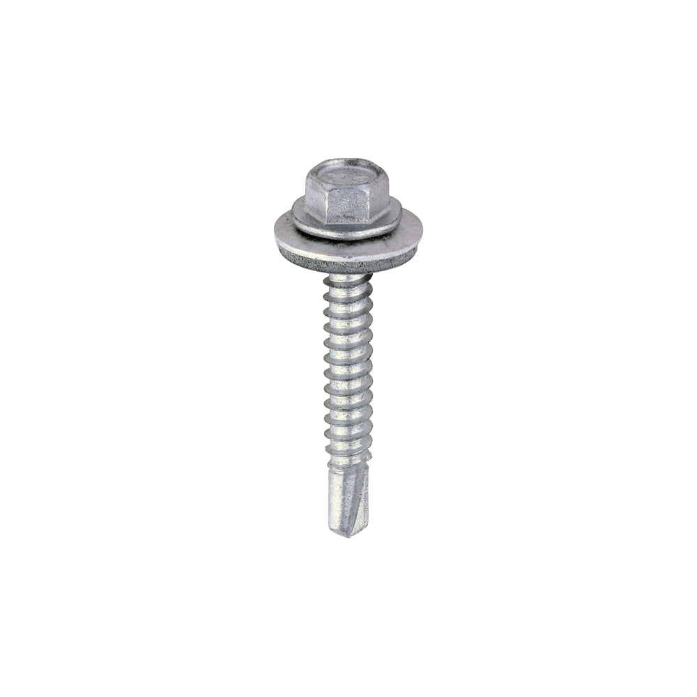 Metal Construction Light Section Screws - Hex - EPDM Washer - Self-Drilling - Exterior - Silver Organic - 5.5 x 38 - Box of 100