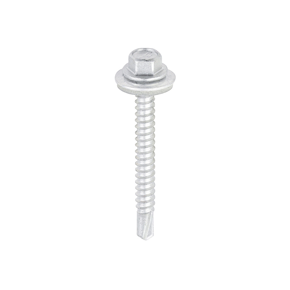 Metal Construction Light Section Screws - Hex - EPDM Washer - Self-Drilling - Exterior - Silver Organic - 5.5 x 50 - Box of 100