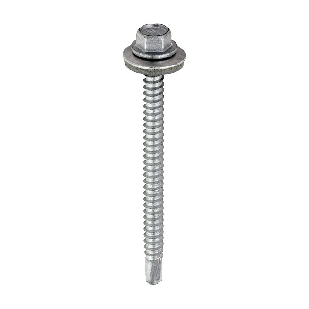 Metal Construction Light Section Screws - Hex - EPDM Washer - Self-Drilling - Exterior - Silver Organic - 5.5 x 70 - Box of 100