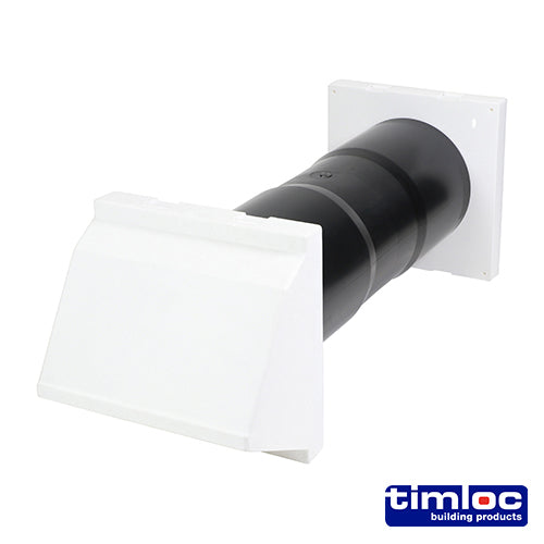 Timloc Aero Core Through Wall Vent Set with Cowl and Baffle - White - ACV7CWH - 127 x 350 - Bag of 1
