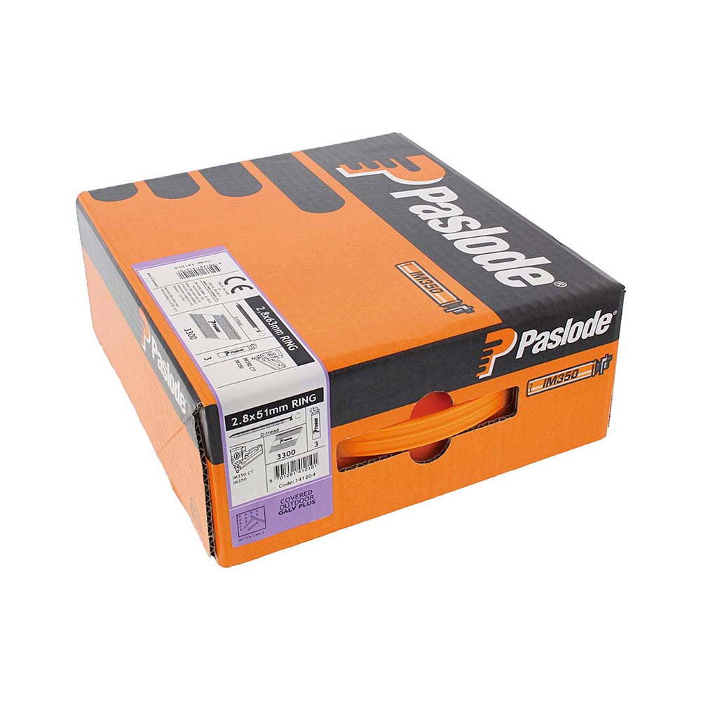 Paslode IM350 Nails & Fuel Cells Trade Pack - Ring Shank - Galvanised - 141204 - 2.8 x 51/3CFC - Box of 3300