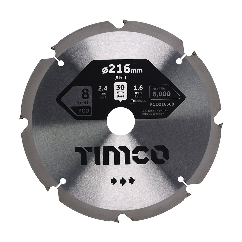 PCD Fibre Cement Saw Blade - 216 x 30 x 8T - Clamshell of 1