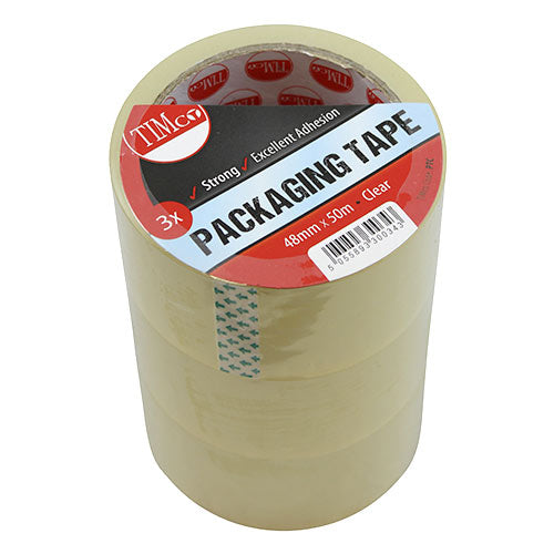 Packaging Tape - Clear - 50m x 48mm - Roll Pack of 3
