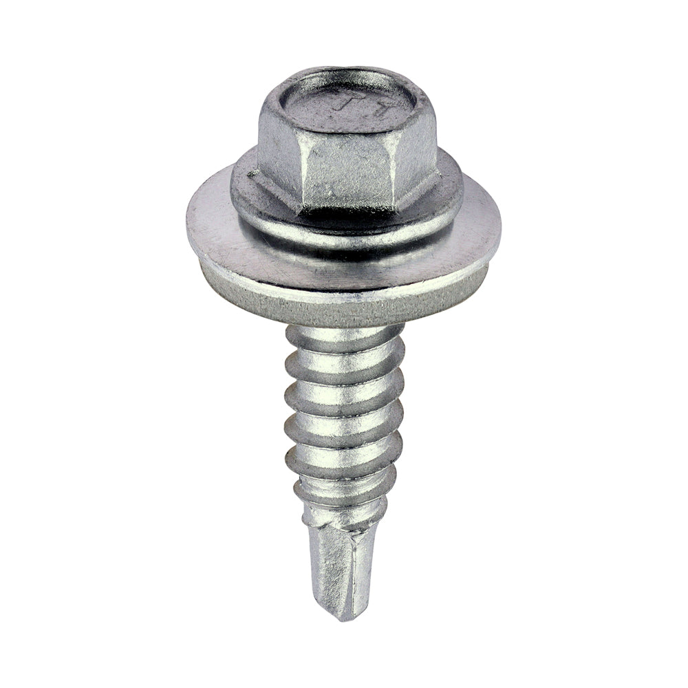 Metal Construction Stitching Screws - For Sheet to Sheet - Hex - EPDM Washer - Self-Drilling - Exterior - Silver Organic - 6.3 x 25 - Box of 100