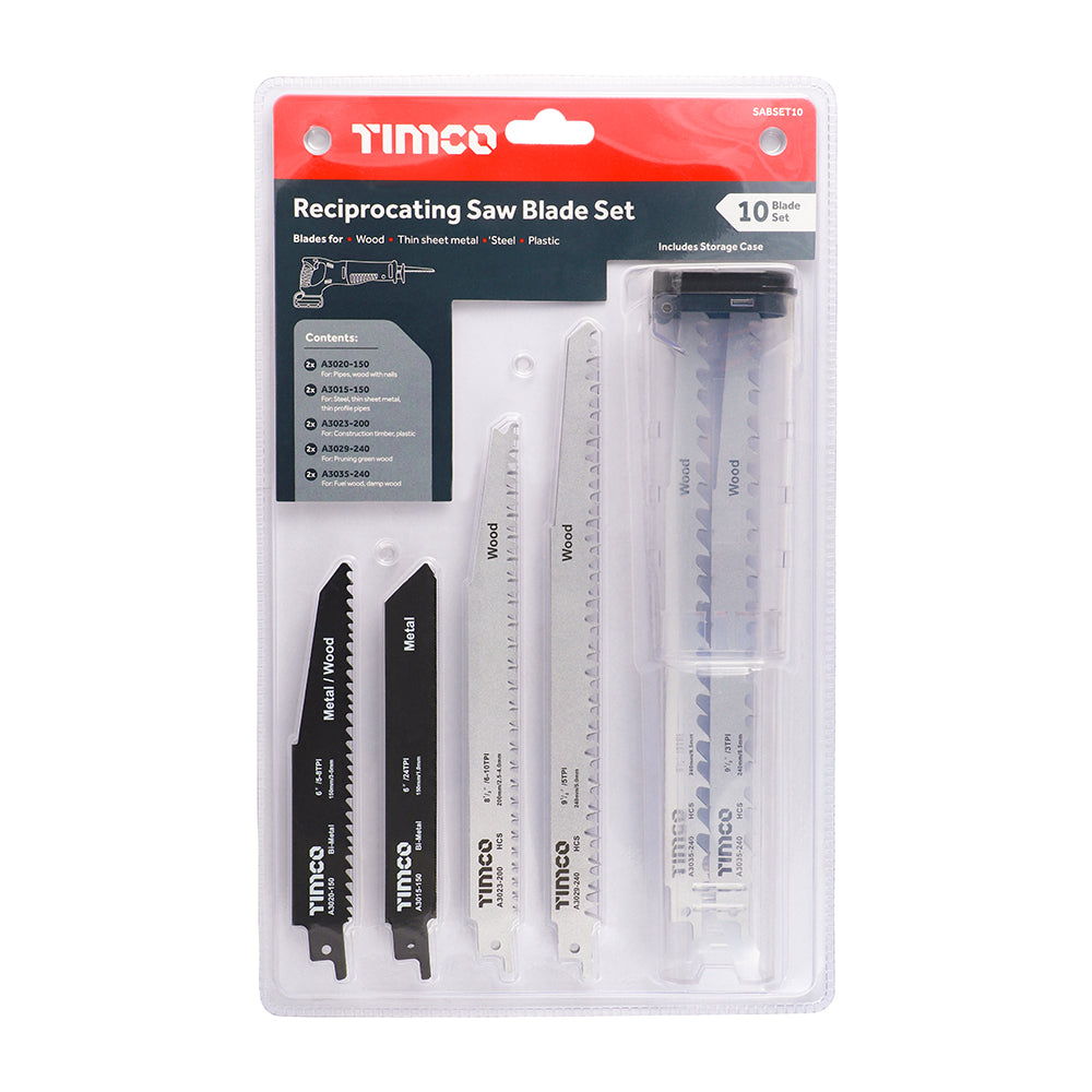 Reciprocating Saw Blade Mixed Set - Wood & Metal Cutting - High Carbon Steel & Bi-Metal - Mixed - Blister Pack of 10