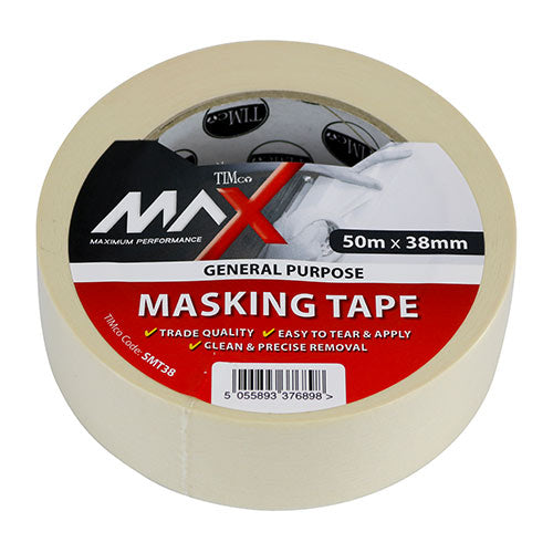 Masking Tape - Cream - 50m x 38mm - Roll of 1