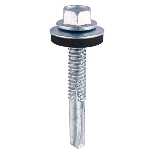 Metal Construction Heavy Section Screws - Hex - EPDM Washer - Self-Drilling - Zinc - 5.5 x 32 - Bag of 100