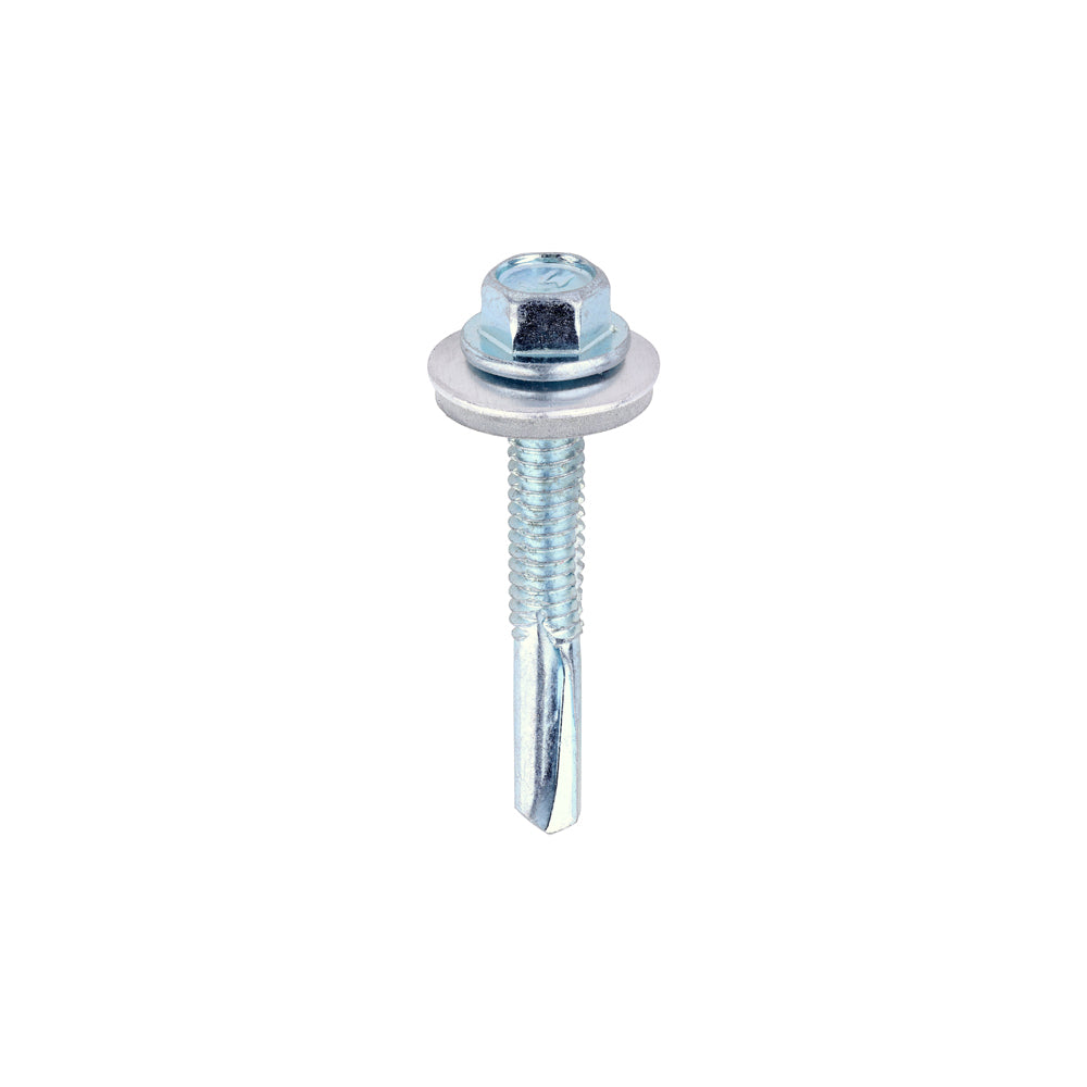 Metal Construction Heavy Section Screws - Hex - EPDM Washer - Self-Drilling - Zinc - 5.5 x 38 - Box of 100