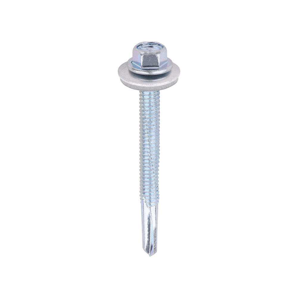 Metal Construction Heavy Section Screws - Hex - EPDM Washer - Self-Drilling - Zinc - 5.5 x 55 - Box of 100
